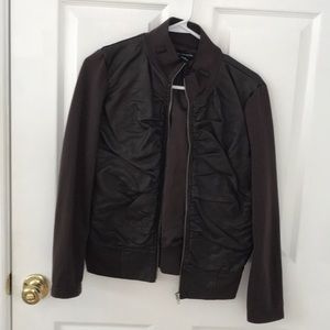 Brown faux leather zip up light weight jacket.